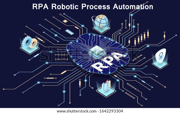 Rpaロボット プロセスの自動化 プリント基板 マイクロチップ マイクロプロセッサ ベクターイラスト のベクター画像素材 ロイヤリティフリー