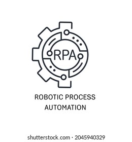 RPA (Robotic Process Automation system). Artificial intelligence using digital technologies. Vector linear icon isolated on white background.