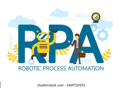 RPA robotic process automation vector isolated. Artificial intelligence technology. Business automation, futuristic industry.