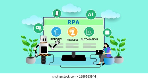 RPA. Robotic process automatisation. Concept with keywords, letters and icons. Vector illustration.