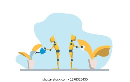 RPA, Robotic process automatisation. Flat art.