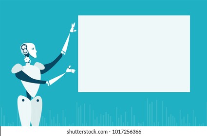 RPA Robotic progress automatisation concept illustration. Robot in front of white screen