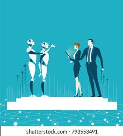 RPA Robotic progress automatisation concept illustration.
Human vs Robot.
