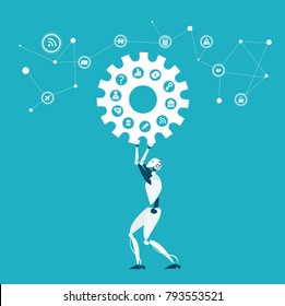 RPA Robotic progress automatisation concept illustration.
Robot holding the working progress