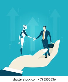 RPA Robotic progress automatisation concept illustration.
Human vs Robot.
