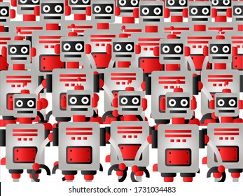 RPA vector concept: Closeup view of an Army of Robots 