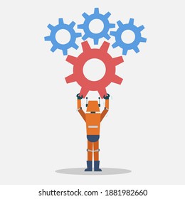Concepto vectorial RPA. Robot que controla el equipo comercial aislado en fondo blanco