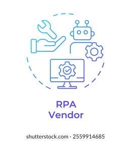 RPA vendor blue gradient concept icon. Provider of software platforms and tools for automation. Bots support. Round shape line illustration. Abstract idea. Graphic design. Easy to use in presentation