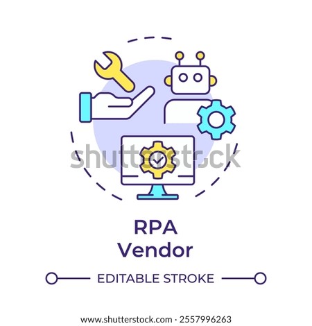 RPA vendor multi color concept icon. Provider of software platforms and tools for automation. Bots support. Round shape line illustration. Abstract idea. Graphic design. Easy to use in presentation