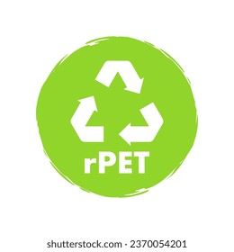 rPet standard sign, label. 100 percent recycled materials and bottles. Recycled polyethylene terephthalate. Vector stock illustration