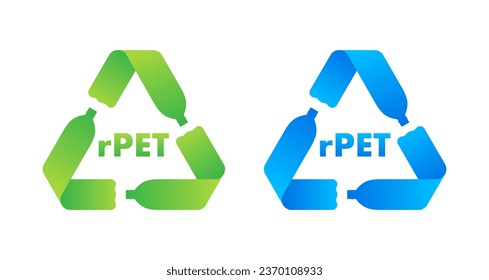 rPet standard sign, label. 100 percent recycled materials and bottles. Recycled polyethylene terephthalate. Vector stock illustration