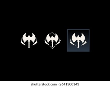 rpg game badge icon set with modern hand drawn fantasy style of axe warrior emblem button