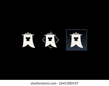 rpg game badge icon set with modern hand drawn fantasy style of guild clan banner flag button emblem