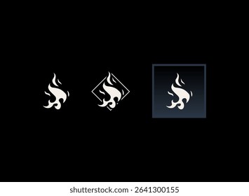 rpg game badge icon set with modern hand drawn fantasy style of fire magic flame emblem button
