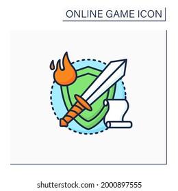 RPG game color icon. Role played strategy action. Players determine game ending.Solving mysteries, sword fighting. Online game concept. Isolated vector illustration