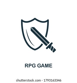 Icono de juego Rpg. Signo de elemento creativo de la colección de desarrollo de juegos. Icono de juego monocromo Rpg para plantillas, infografías y más.