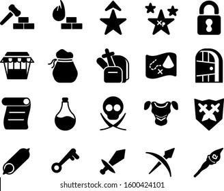 RPG game icon set - build, level up, inventory, weapon