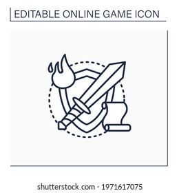 RPG game line icon. Role played strategy action. Players determine game ending.Solving mysteries, sword fighting. Online game concept. Isolated vector illustration.Editable stroke