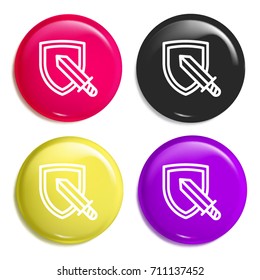 Rpg game multi color glossy badge icon set. Realistic shiny badge icon or logo mockup