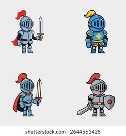 Conjunto de ilustração de personagem de desenho animado Cavaleiro RPG