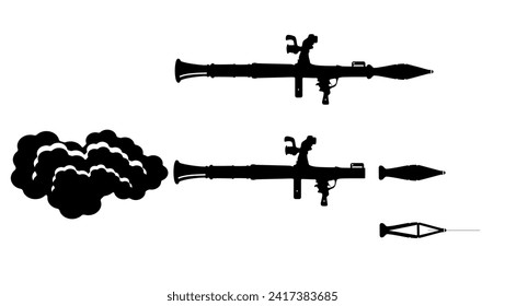 Signo de granada RPG Rocket, silueta negra aislada