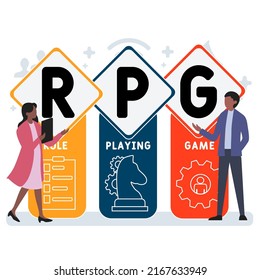 RPG - Acrónimo de juego de rol. fondo de concepto de negocio.  concepto de ilustración vectorial con palabras clave e iconos. ilustración con iconos para banner web, volante, página de inicio