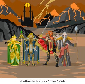 rpg videogame fantasy party warriors in volcano land svg