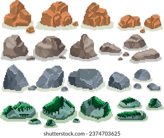 RPG-style Stone Pack in Pixelarte format, Vectorized Pixel Stones.