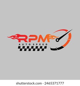 VECTOR de diseño de logotipo RPM Fire. Logo Fast Auto Speed, Plantilla de diseño de banderas