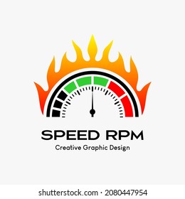 rpm speed vector logo, modern abstract vector logo template. icon rpm, speedo meter and fire icon