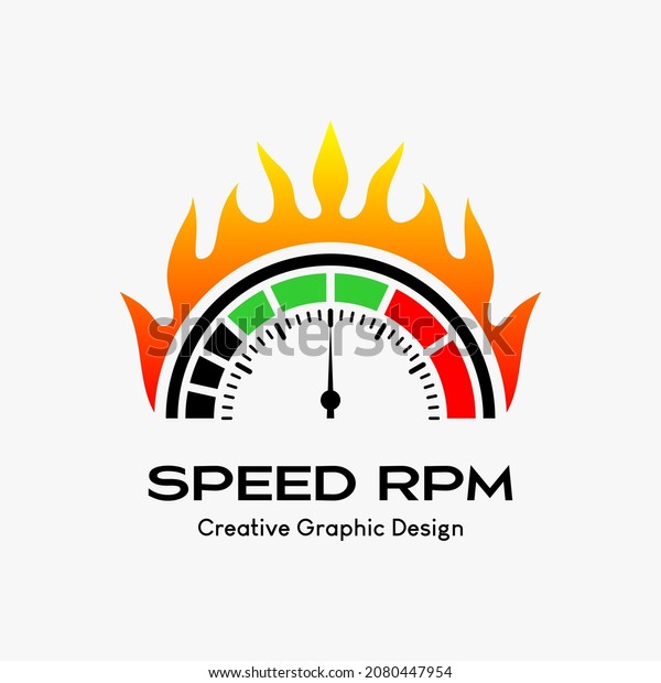 rpm speed vector logo, modern\
abstract vector logo template. icon rpm, speedo meter and fire\
icon