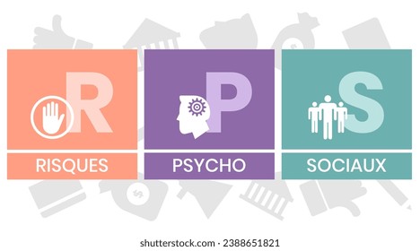 RPS, Risques Psycho Sociaux. Concept with keyword and icons. Flat vector illustration. Isolated on white.