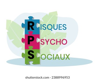 RPS, Risques Psycho Sociaux. Concept with keyword and icons. Flat vector illustration. Isolated on white