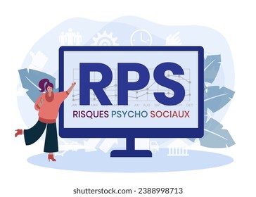 RPS, Risques Psycho Sociaux. Concept with keyword and icons. Flat vector illustration. Isolated on white