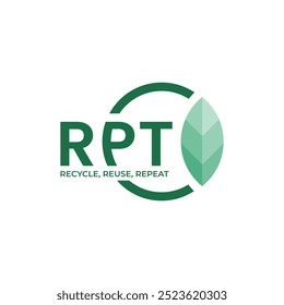 RPT initial lettermark with the leaf and the recycle symbol for eco friendly nature and sustainable logo brand