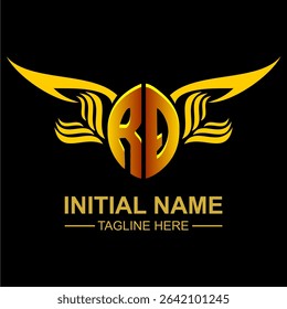 RQ Golden Wing Emblem Logo with elegant gold wings, sleek and modern design. Ideal for branding, creative projects, luxury businesses, or artistic ventures.