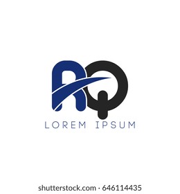 rq initial letter uppercase logo blue and black