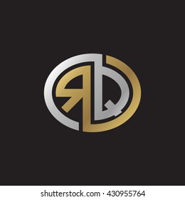 RQ initial letters looping linked ellipse elegant logo golden silver black background