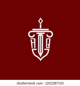RQ initial logo monogram design for legal lawyer vector image with sword and shield