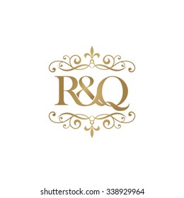 R&Q Initial logo. Ornament ampersand monogram golden logo