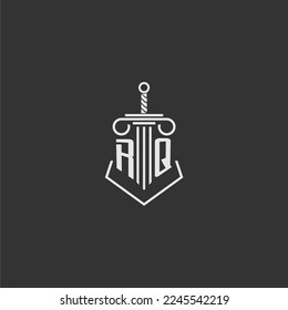 RQ initial monogram law firm with sword and pillar logo design
