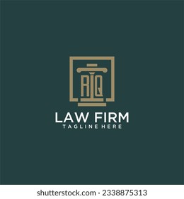 logotipo de monograma inicial de solicitud de presupuesto para la firma de abogados con diseño de hitos en cuadrado creativo