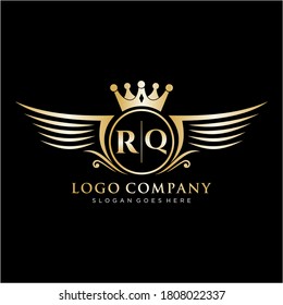 RQ Letter Initial with Royal Wing Logo Template.