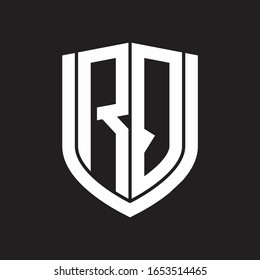 Monograma del logotipo RQ con diseño de escudo de emblemas aislado en fondo negro