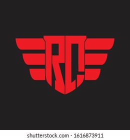 RQ Logo monogram with emblem and wings element design template on red colors