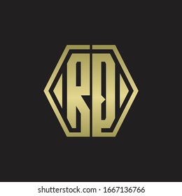 RQ Logo monogram with hexagon line rounded design template with gold colors