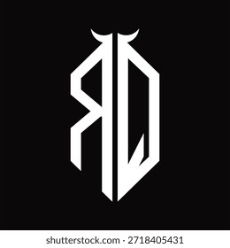 Monograma RQ Logo com forma de chifre isolado preto e branco modelo de design em fundo preto