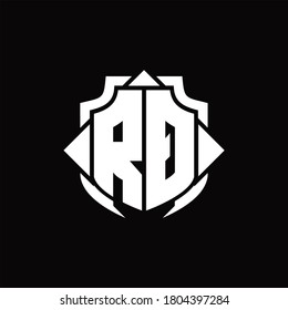 RQ logo monogram with shield line and 3 arrows shape design template on black background