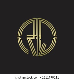 RQ Logo monogram triple ribbon style line design template isolated with gold color