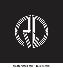 RQ Logo monogram triple ribbon style line design template isolated on black background